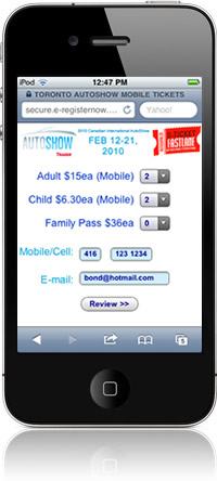 Select Ticket Type on Mobile Device
