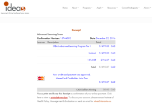 Courses and Workshops Receipt