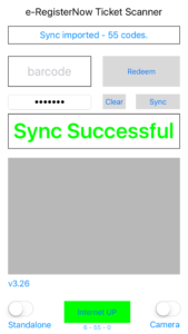 e-RegisterNow Ticket Scanner - Sync Successful